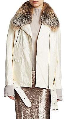 Cinq à Sept Women's Emilia Fox-Fur Trimmed Leather Jacket