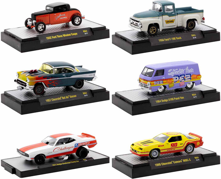 M2 "Auto Meets" Set of 6 Cars IN DISPLAY CASES Release 84 Limited Edition 1/64 Diecast Model Cars by Machines