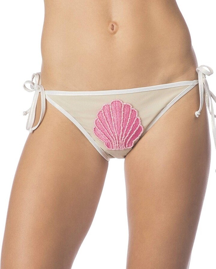 Bikini Lab Hot Shine Bling Sea Shell Side Tie Bikini Bottom In Gold