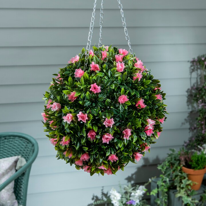 Dunelm Hanging Pink Floral Topiary Ball 25cm Green ShopStyle Decor