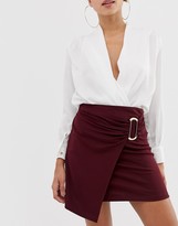 Thumbnail for your product : ASOS Design DESIGN ponte mini skirt with gold buckle trim-Red