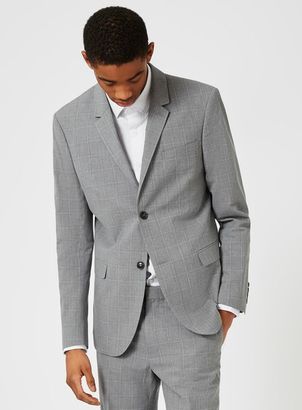 Topman Light Gray Check Skinny Fit Suit Jacket