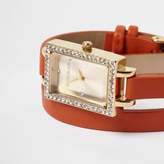 Thumbnail for your product : River Island Womens Orange double wrap rectangle face watch