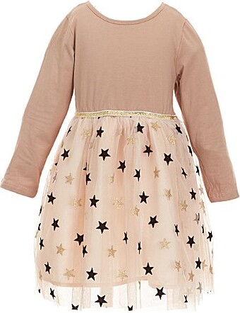 Popatu Little Girls Long Sleeve Velvet Stars Dress