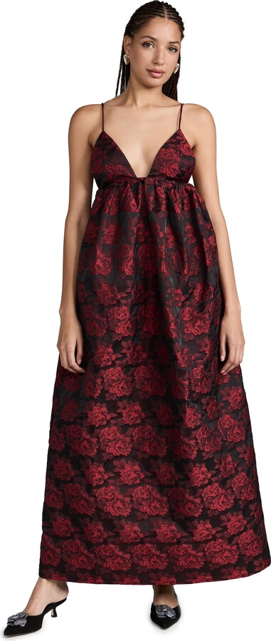 GANNI Botanical Jacquard Long Strap Dress