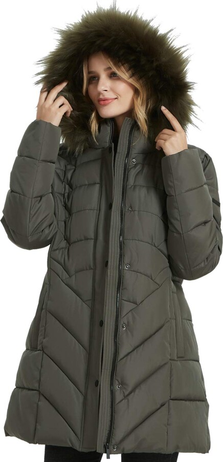 Yajiemen Women Winter Warm Coat Hooded Thick Warm Slim Jacket Long Overcoat 