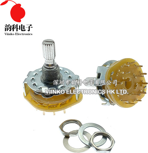 DSSRQI 1pc RS25 Band switch 1P11T 2P4T 2P5T 2P6T 3P3T 3P4T 4P3T Rotary Switch Selector Band Knurl Shaft Panel Mount