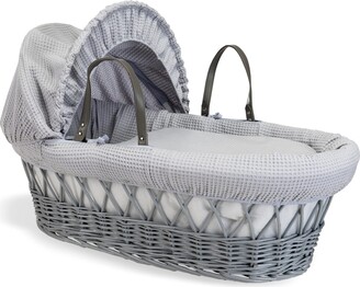 Clair De Lune Waffle Grey Wicker Moses Basket with bedding