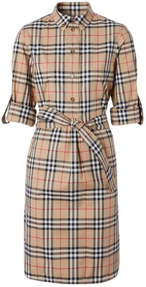 Burberry Vintage Check Stretch Cotton Tie-waist Shirt Dress