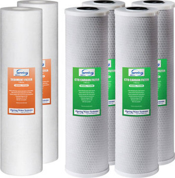iSpring Water Systems iSpring F6WGB32B Whole House Water Filter Replacement Set - Two Sediment and Four Carbon Block Cartridges - Fits WGB32B - Pack of 2 Sets