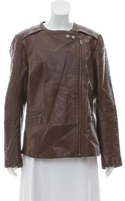 Adrienne Landau Leather Zip-Up Jacket Brown Leather Zip-Up Jacket