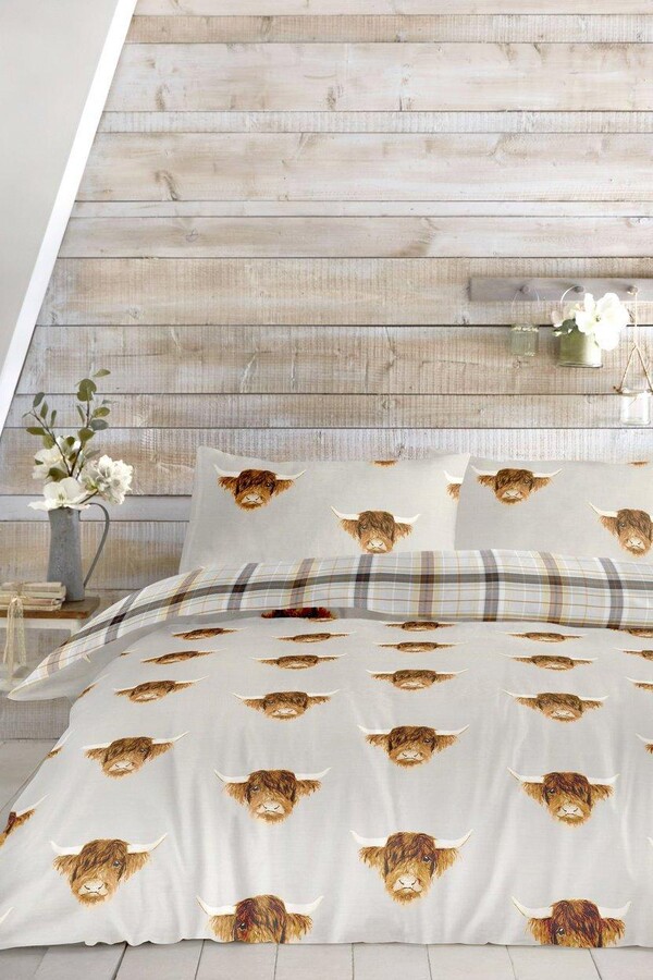 Fusion 'Highland Cow' Print With Tartan Reverse Duvet Cover Set ShopStyle