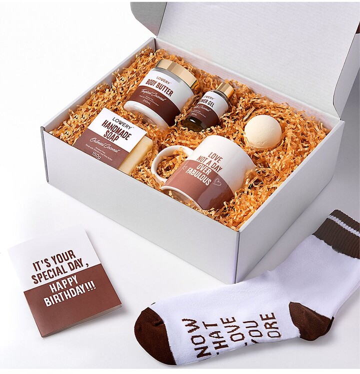 Lovery 9pc Coconut Birthday Spa Gift Basket with Wine Tumbler, Self Care Gifts