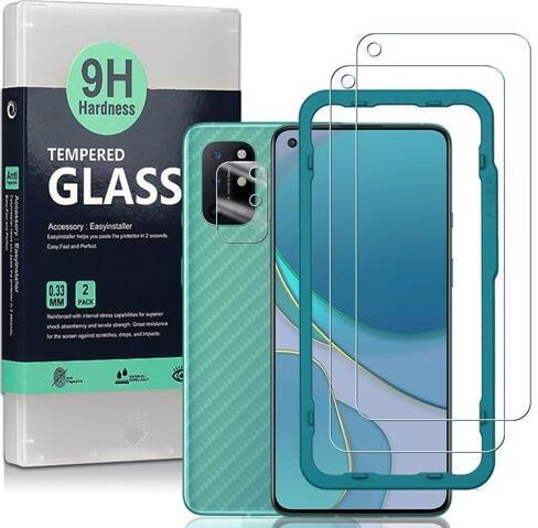 RUOCLRIS Ibywind Screen Protector For OnePlus 8T[2 Pack],9H Hardness Tempered Glass,With 1Pc Camera Lens Protector,1Pc Back Carbon Fiber Film