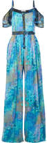 Matthew Williamson - Ocean Odyssey Cold-shoulder Printed Silk-chiffon Jumpsuit - Turquoise