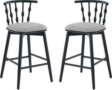 Latitude Run Doria Indoor Wooden Barstool Black Finish With Grey Upholstery Set Of 2
