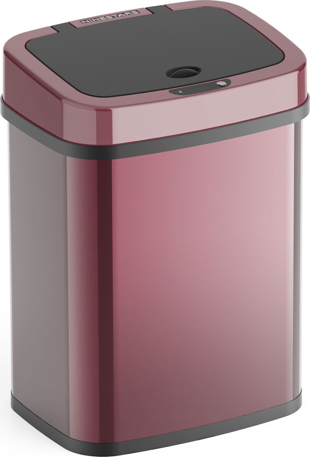 NineStars Nine Stars Automatic Bathroom Trash Can, 3 Gallon Stainless Steel, Motion Sensor Hands-Free Soft-Close Lid Garbage Bin, Burgundy