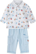 Thumbnail for your product : Kissy Kissy Printed Pima cotton polo and sky blue velvet trousers