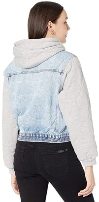 Blank NYC Denim Jacket with Grey Quilted Sleeves and Removable Hood -  ShopStyle