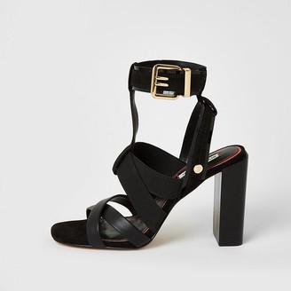 river island wide fit block heeled sandals in gold