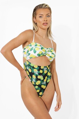 boohoo Lemon Bandeau Tie Front Cut Out Swimsuit
