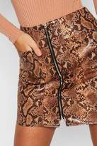 Thumbnail for your product : boohoo Snakeskin PU Leather Look Zip Front Mini Skirt