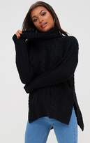 Thumbnail for your product : PrettyLittleThing Black Chunky Cable Knit Roll Neck Jumper