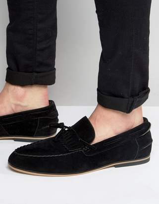 ASOS Design Tassel Loafers In Black Faux Suede With Fringe