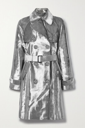 Michael Kors Collection - Belted Double-breasted Metallic Calf Hair Trench Coat - Silver