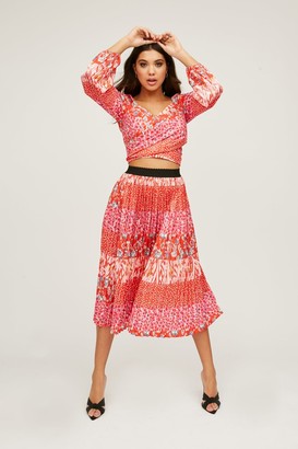 Little Mistress Xavier Red Mixed-Print Pleated Midi Skirt Co-ord