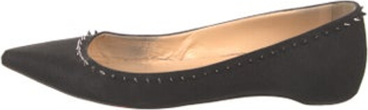 Christian Louboutin Flats Black Studded & Glitter Accents Pointed-Toes Designer