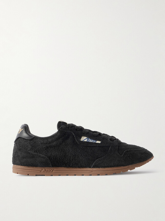 AUTRY Windspin Leather-trimmed Perforated Brushed Suede Sneakers - Black