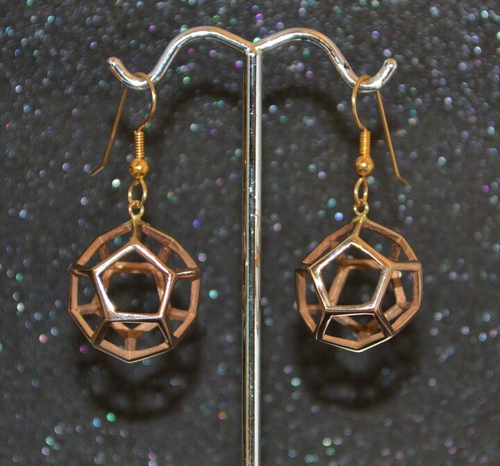 Etsy Cast Dodecahedron Dangle Earrings | D12 - Bronze 3D Geometric Platonic \