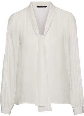 Walter W118 By Baker Hilana Tie-neck Pintucked Crepe De Chine Blouse