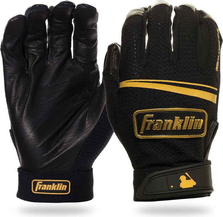 Franklin Sports MLB Classic One LT Baseball Batting Gloves - Black/Gold - X Large - 1 Pair - Leather