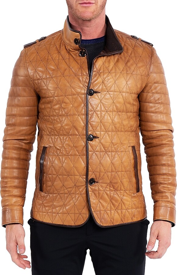 Maceoo Men's Leather Field Jacket - Brown - Size Medium