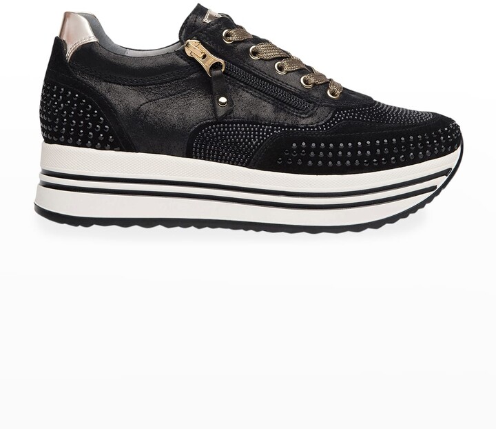 Nero Giardini Studded Mixed Leather Fashion Runner Sneakers - ShopStyle