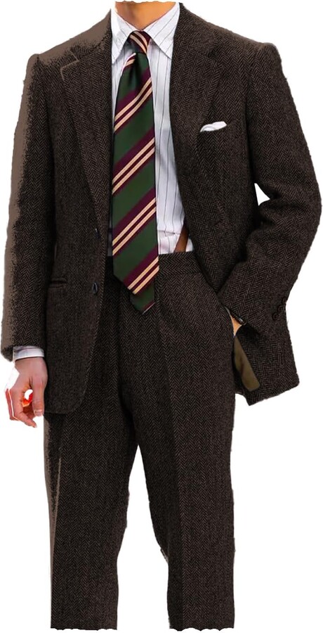 Tiavllya Herren Tweed Anzug 3-teilig - Vintage Herringbone Wolle Für Formelle Anlässe