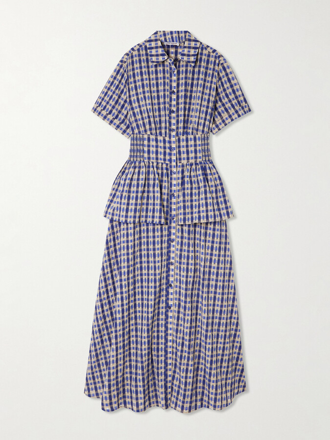 Rosie Assoulin - Boogie Woogie Bugle Boy Checked Seersucker Maxi Shirt Dress - Blue
