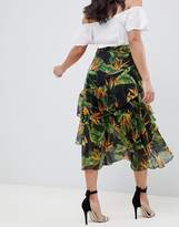 Thumbnail for your product : ASOS Maternity DESIGN Maternity asymmetric ruffle high low midi skirt in birds of paradise print