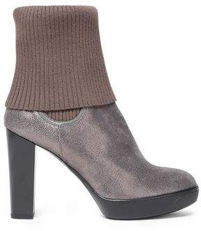 Hogan Ribbed-Paneled Metallic Textured-Leather Ankle Boots