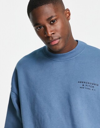 Abercrombie & Fitch shadow logo raised neck crewneck sweatshirt in blue -  ShopStyle