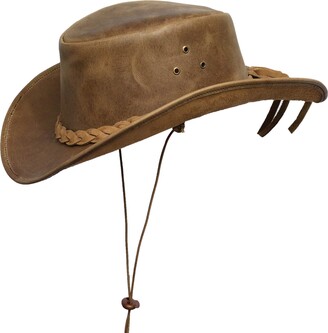 BRANDSLOCK Men's Genuine Leather Wide Brim Aussie Style Cowboy Western Down  Under Hat (Tan - ShopStyle