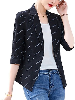 E Girl E-girl Women Casual Work Office Blazer Black Striped Thin Half  Sleeve Coat Fitted One Button Cardigan Blazer Jacket XL E6227 - ShopStyle