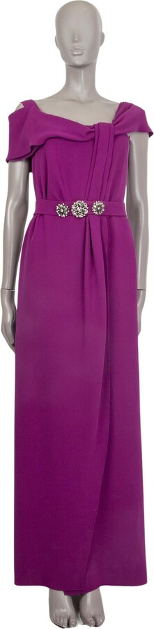 Oscar de la Renta Orchid Purple Silk Draped Shoulder Gown Dress 4 Xs
