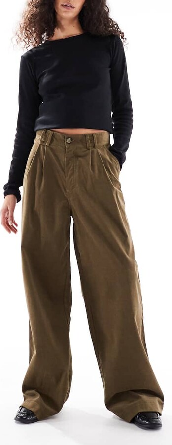 Object premium pleated baggy barrel leg corduroy pants in beige