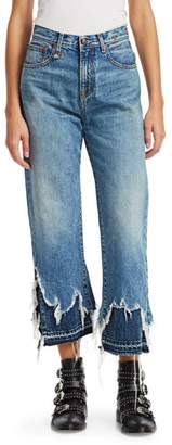 R 13 Camille High-Rise Double Shredded Hem Ankle Jeans