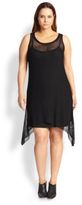 Thumbnail for your product : Eileen Fisher Eileen Fisher, Sizes 14-24 Scoopneck Mesh-Overlay Dress