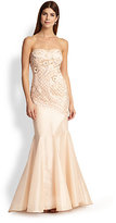 Thumbnail for your product : Sue Wong Strapless Flower Appliqué Trumpet Gown