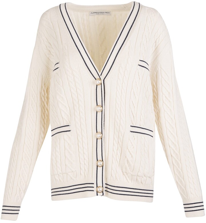 White Cotton Knit Cardigan Sweater | Shop the world's largest 